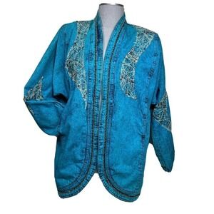 Vintage 80’s Sundance‎ Denim Jacket Embroidered Blue Dyed Size Small